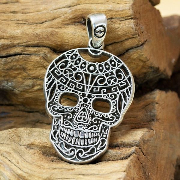 Alternate image for Mens Taxco Silver Aztec Goddess Tlaltecuhtli Skull Pendant Tlaltecuhtli Skull
