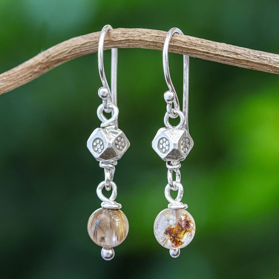 Rutilated Quartz and Karen Silver Dangle Earrings 'Karen Rapture'