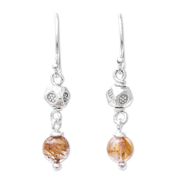 Alternate image for Rutilated Quartz and Karen Silver Dangle Earrings Karen Rapture
