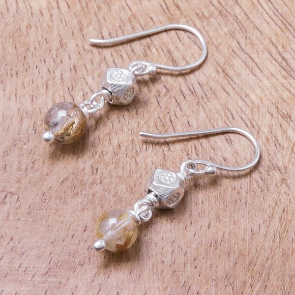 Alternate image for Rutilated Quartz and Karen Silver Dangle Earrings Karen Rapture