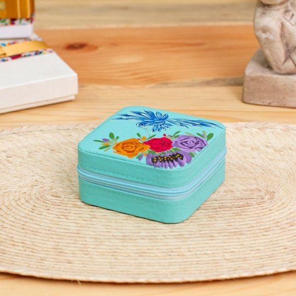 Alternate image for Floral Hand-Painted Mint Green Faux Leather Jewelry Box Mint Paradise