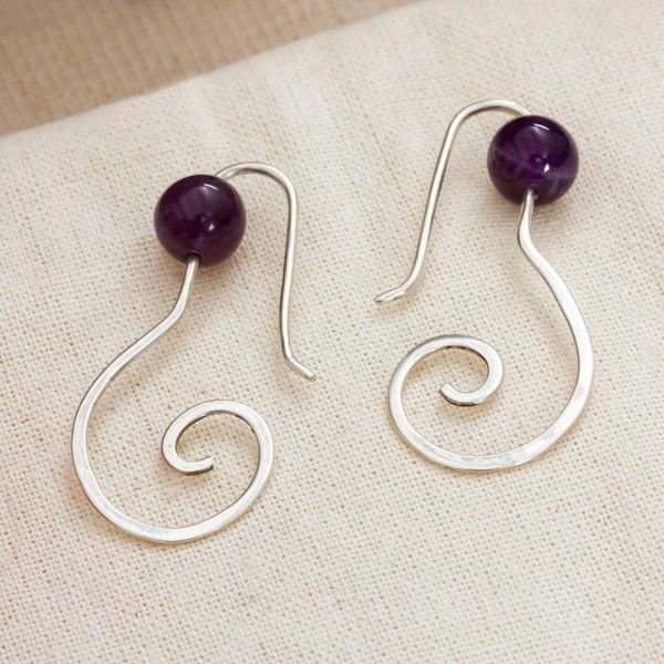 Alternate image for Fantasy-Inspired High-Polished Amethyst Drop Earrings Fairy of Wisdom
