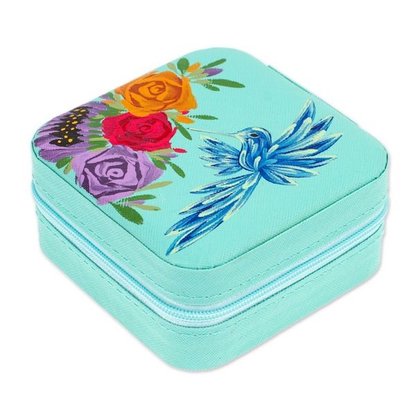 Alternate image for Floral Hand-Painted Mint Green Faux Leather Jewelry Box Mint Paradise