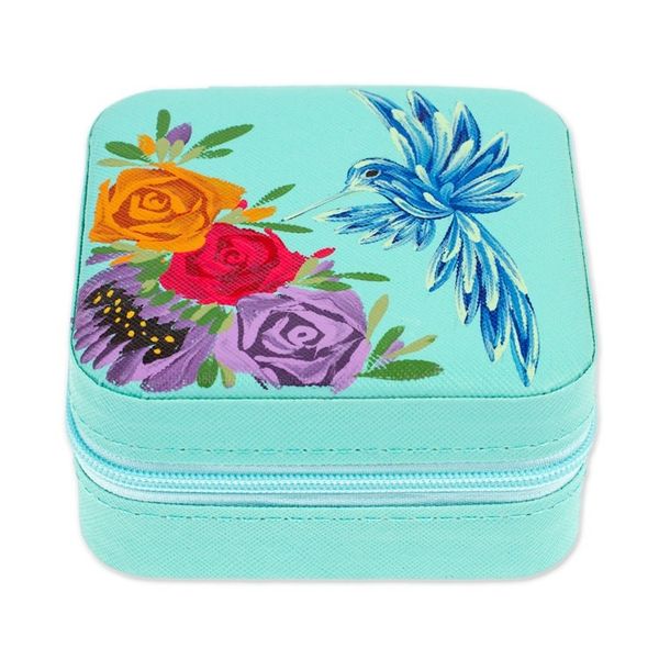 Alternate image for Floral Hand-Painted Mint Green Faux Leather Jewelry Box Mint Paradise