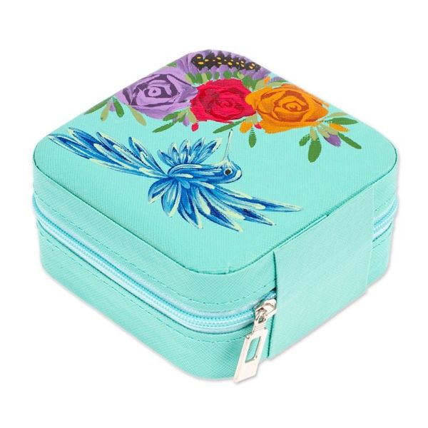 Alternate image for Floral Hand-Painted Mint Green Faux Leather Jewelry Box Mint Paradise