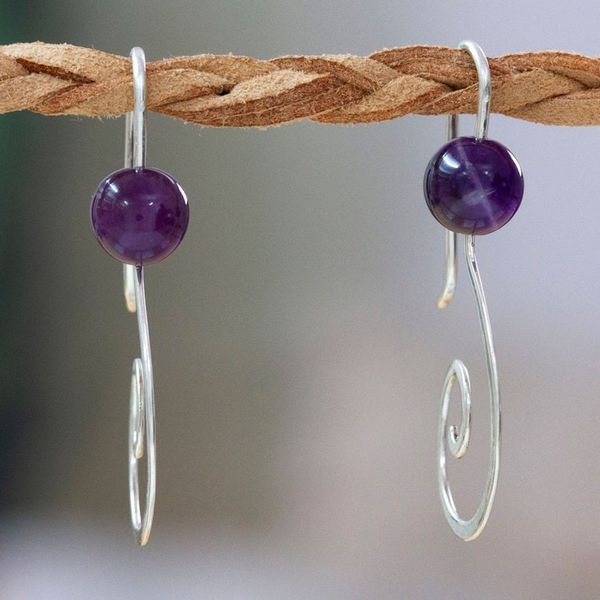 Alternate image for Fantasy-Inspired High-Polished Amethyst Drop Earrings Fairy of Wisdom
