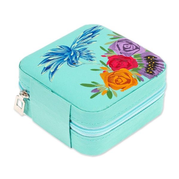 Alternate image for Floral Hand-Painted Mint Green Faux Leather Jewelry Box Mint Paradise
