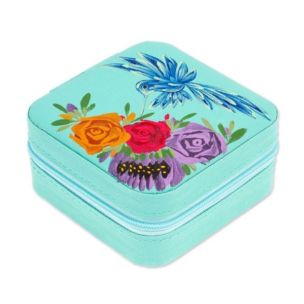 Alternate image for Floral Hand-Painted Mint Green Faux Leather Jewelry Box Mint Paradise