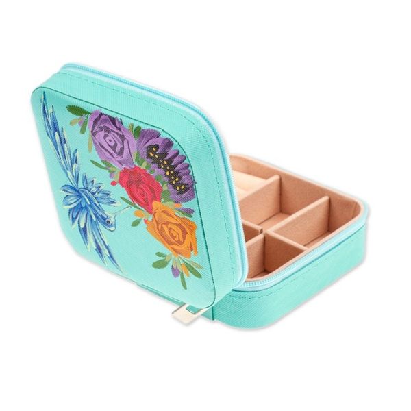 Alternate image for Floral Hand-Painted Mint Green Faux Leather Jewelry Box Mint Paradise