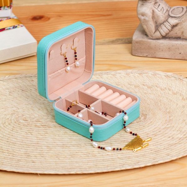 Alternate image for Floral Hand-Painted Mint Green Faux Leather Jewelry Box Mint Paradise