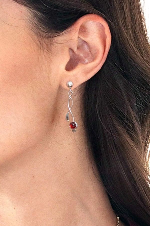 Alternate image for Modern Taxco Silver Dangle Earrings with Garnet Gemstones Regal Vibrancy