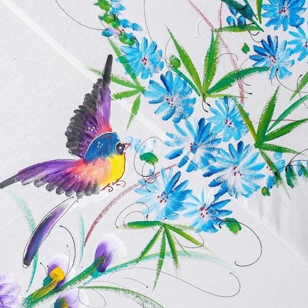 Alternate image for Floral Bird-Themed Cotton and Bamboo Parasol from Thailand Birds and Flowers