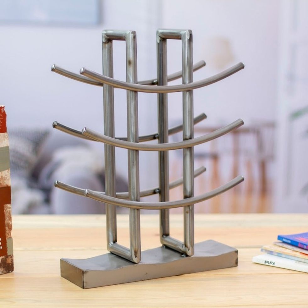 Minimalist Eco-Friendly Upcycled Iron Wine Rack from Mexico 'Avant-Garde'