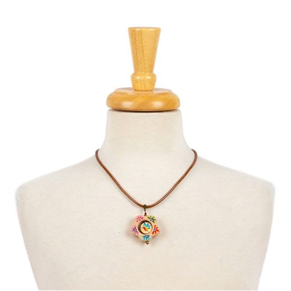 Alternate image for Hummingbird Floral Hand-Painted Wood Pendant Necklace Hummingbird Bloom