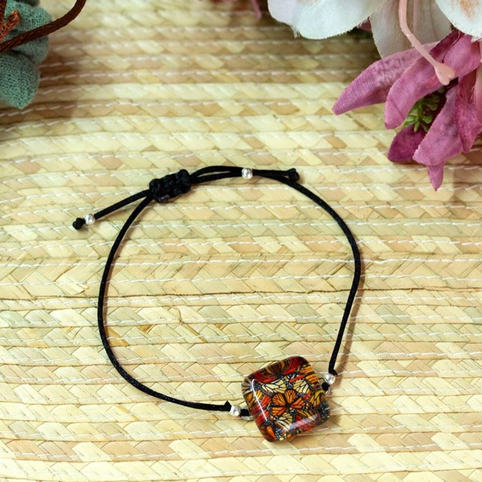 Decoupage on Glass Bracelet with Monarch Butterfly Pendant 'Magical Monarch'