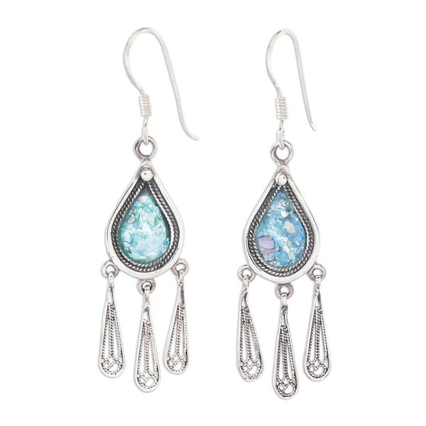 Alternate image for Drop-Shaped Roman Glass Chandelier Earrings from Thailand Ancient Rain