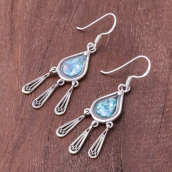 Alternate image for Drop-Shaped Roman Glass Chandelier Earrings from Thailand Ancient Rain