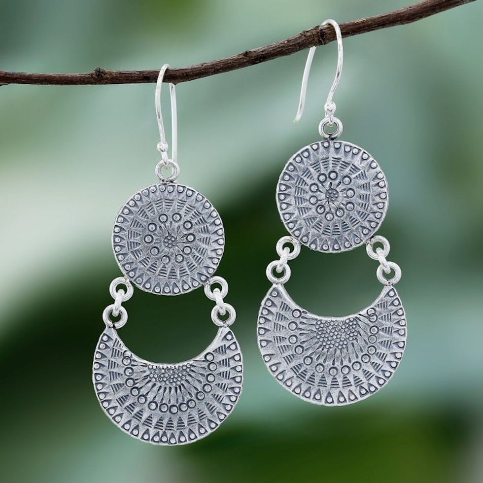 Karen Silver Crescent Dangle Earrings from Thailand 'Crescent Love'