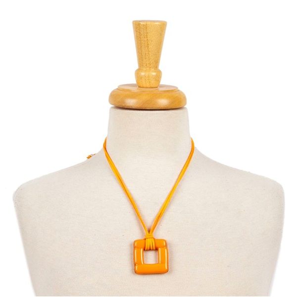 Alternate image for Handmade Fused Art Glass Square Pendant Necklace in Orange Tangerine Square