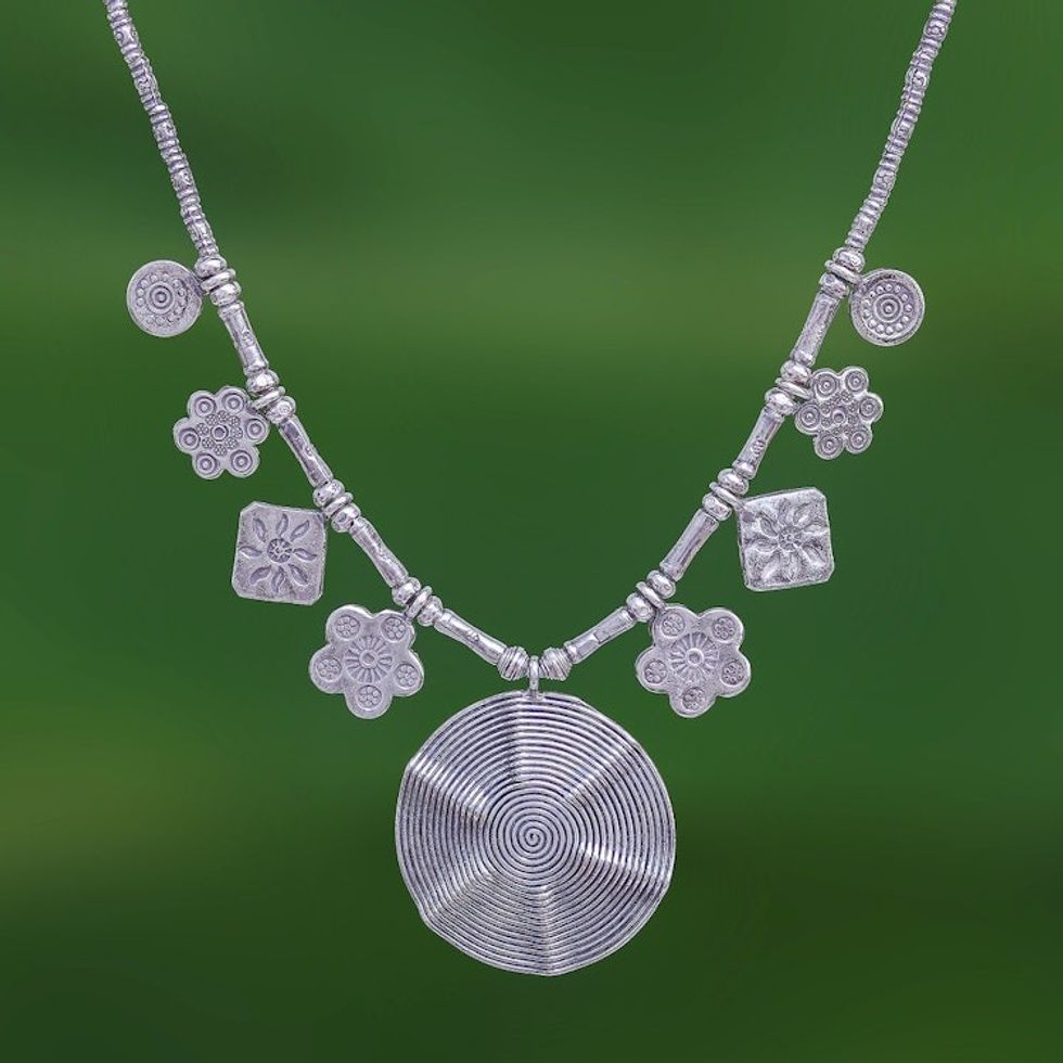 Spiral Medallion 950 Silver Pendant Necklace 'Hypnotic Karen'
