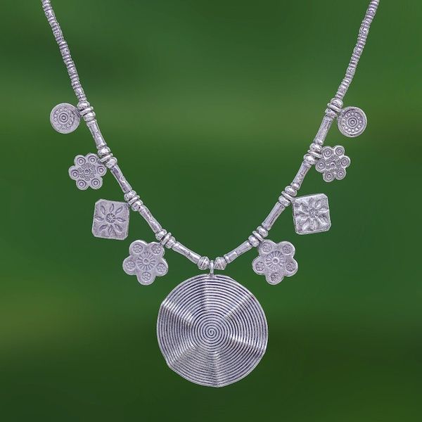 Alternate image for Spiral Medallion 950 Silver Pendant Necklace Hypnotic Karen