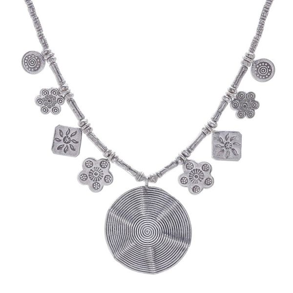 Alternate image for Spiral Medallion 950 Silver Pendant Necklace Hypnotic Karen