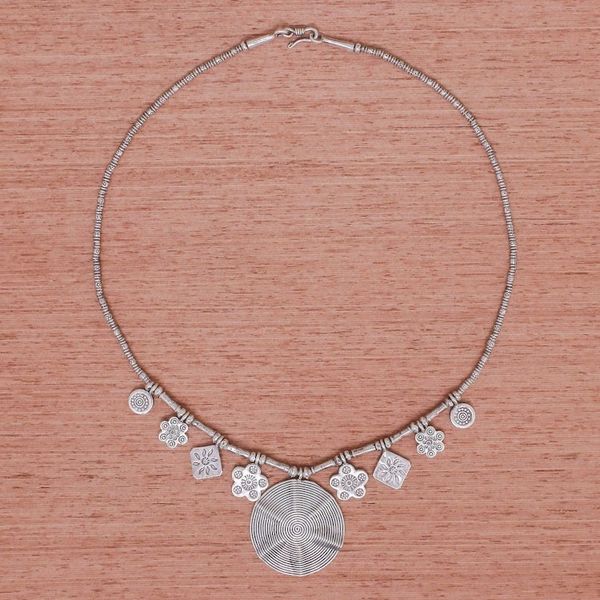 Alternate image for Spiral Medallion 950 Silver Pendant Necklace Hypnotic Karen