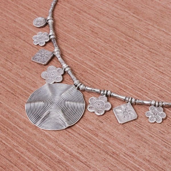 Alternate image for Spiral Medallion 950 Silver Pendant Necklace Hypnotic Karen