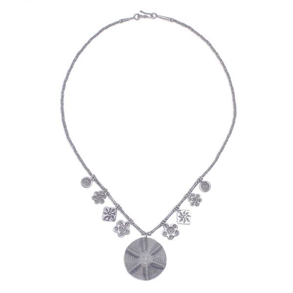 Alternate image for Spiral Medallion 950 Silver Pendant Necklace Hypnotic Karen