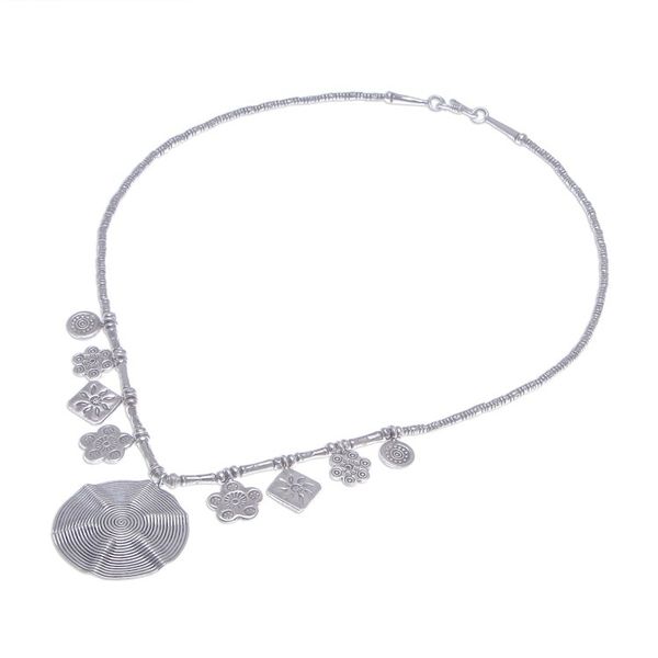Alternate image for Spiral Medallion 950 Silver Pendant Necklace Hypnotic Karen