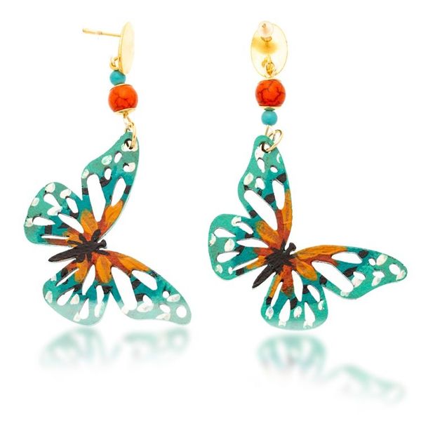 Alternate image for Butterfly-Themed Hand-Painted Natural Agate Dangle Earrings Butterfly Whispers