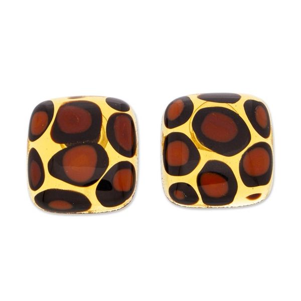 Alternate image for Modern Fused Art Glass Animal Print Square Button Earrings Exotic Animal Print Square