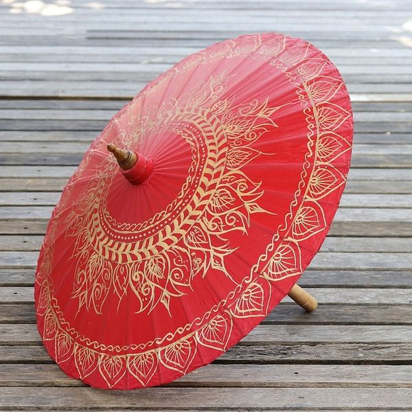 Alternate image for Saa Paper Parasol in Red with Gold Accents from Thailand Motifs on Red