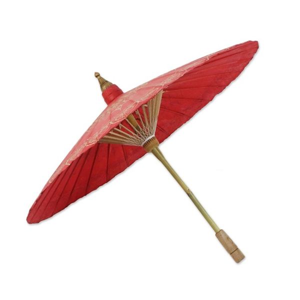 Alternate image for Saa Paper Parasol in Red with Gold Accents from Thailand Motifs on Red