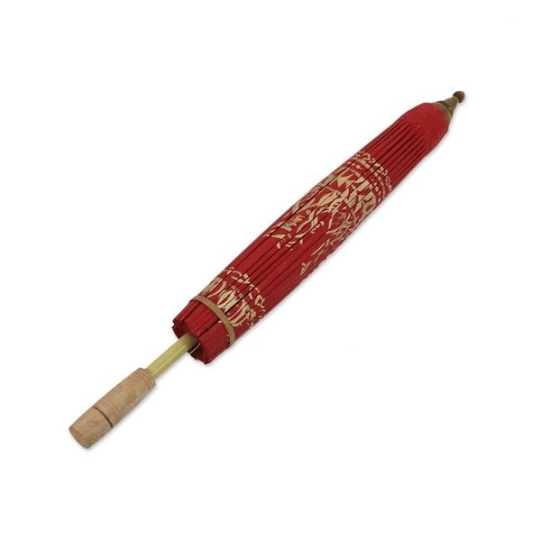 Alternate image for Saa Paper Parasol in Red with Gold Accents from Thailand Motifs on Red