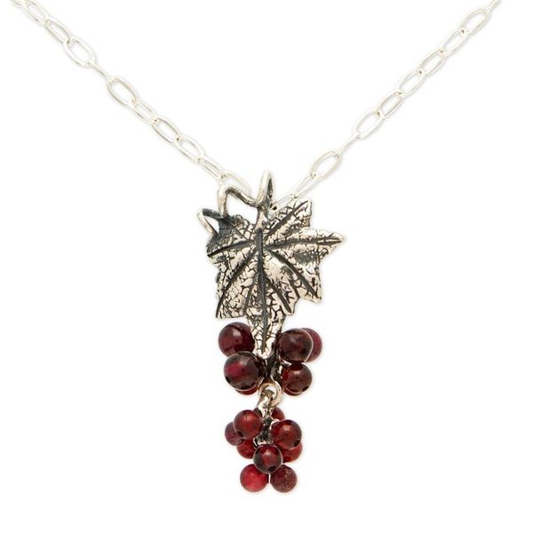 Alternate image for Wine-Themed Leafy Pendant Necklace with Natural Garnet Beads Blissful Wine