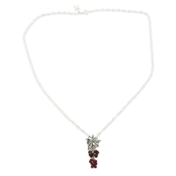 Alternate image for Wine-Themed Leafy Pendant Necklace with Natural Garnet Beads Blissful Wine