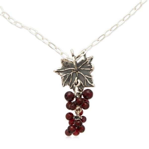Alternate image for Wine-Themed Leafy Pendant Necklace with Natural Garnet Beads Blissful Wine