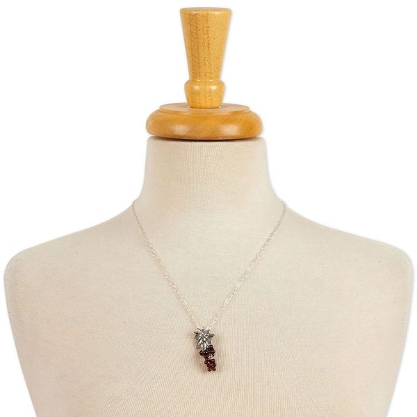 Alternate image for Wine-Themed Leafy Pendant Necklace with Natural Garnet Beads Blissful Wine