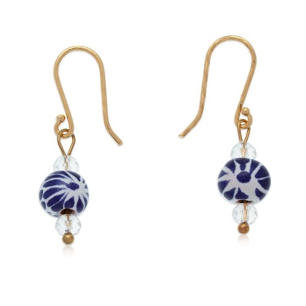 Alternate image for Artisan-Made Talavera-Themed Gold-Accented Dangle Earrings Talavera Sparks