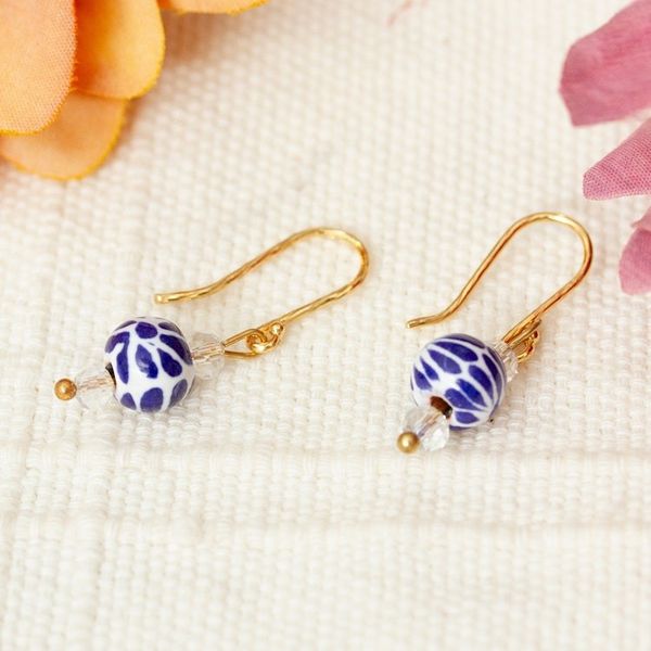 Alternate image for Artisan-Made Talavera-Themed Gold-Accented Dangle Earrings Talavera Sparks