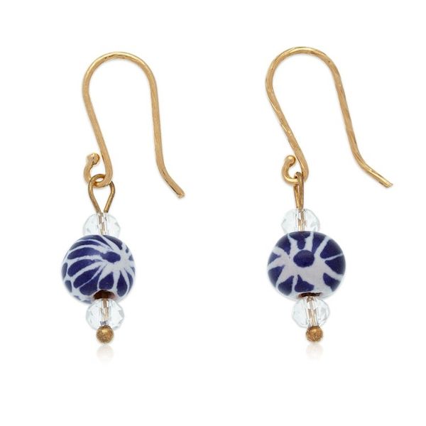 Alternate image for Artisan-Made Talavera-Themed Gold-Accented Dangle Earrings Talavera Sparks