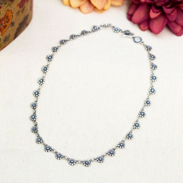 Alternate image for Polished and Oxidized Sterling Silver Spring Link Necklace Wild Petals