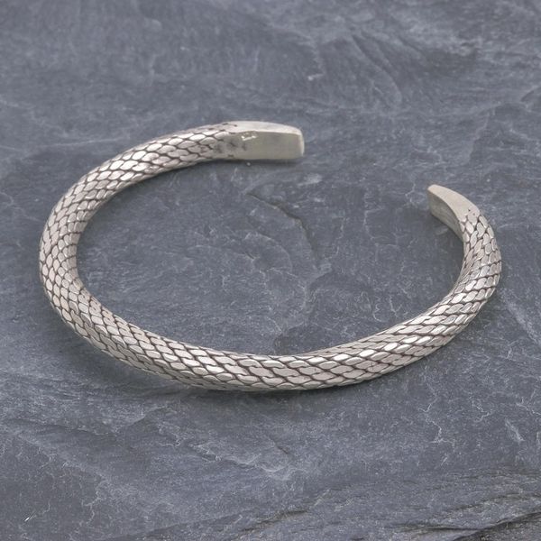 Alternate image for Braided Unisex Sterling Silver Cuff Bracelet from Thailand Wise Serpent