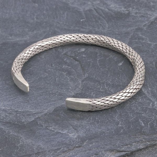 Alternate image for Braided Unisex Sterling Silver Cuff Bracelet from Thailand Wise Serpent