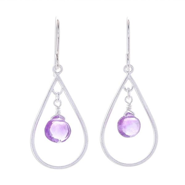 Alternate image for Drop-Shaped Faceted Amethyst Dangle Earrings from Thailand Violet Drops