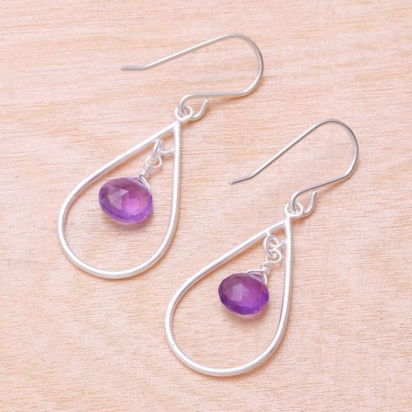 Alternate image for Drop-Shaped Faceted Amethyst Dangle Earrings from Thailand Violet Drops