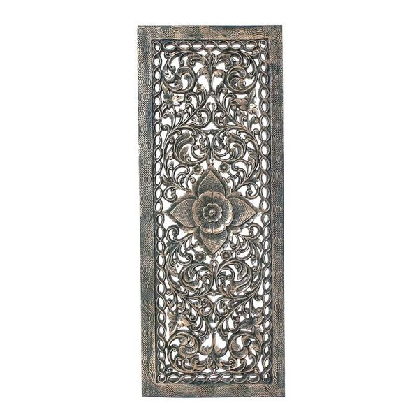 Alternate image for Green Floral Teak Wood Relief Panel from Thailand Imperial Blossom