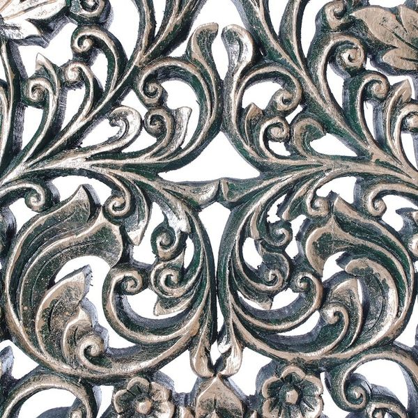 Alternate image for Green Floral Teak Wood Relief Panel from Thailand Imperial Blossom