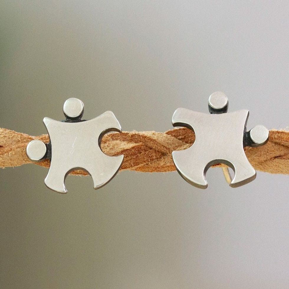 Whimsical Sterling Silver Puzzle Piece Button Earrings 'Pieces of Finesse'
